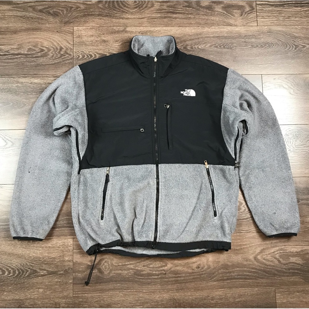 The North Face Men’s Black & Gray Full Zip Mock Neck Sherpa Jacket Zip Pockets L
